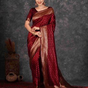 Maroon Silk Woven Banaraasi Sarii: Shahi Parampara aur Adbhut Karigari