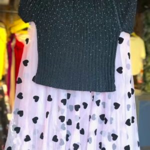 Girls' Glitter Knit Top & Heart-Print Mesh Skirt Set – Party Wear Outfit for Teens & Tweens