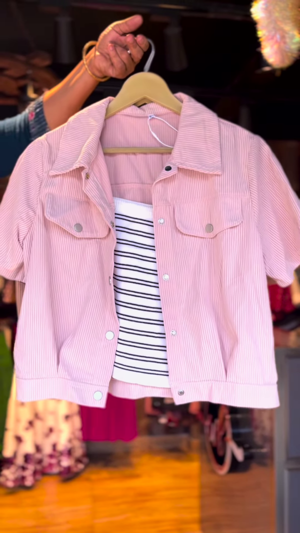 Girls' Corduroy Jacket & Striped Crop Top Set – 3 Colors | Casual Trendy Outerwear Combo for Teens - Image 3