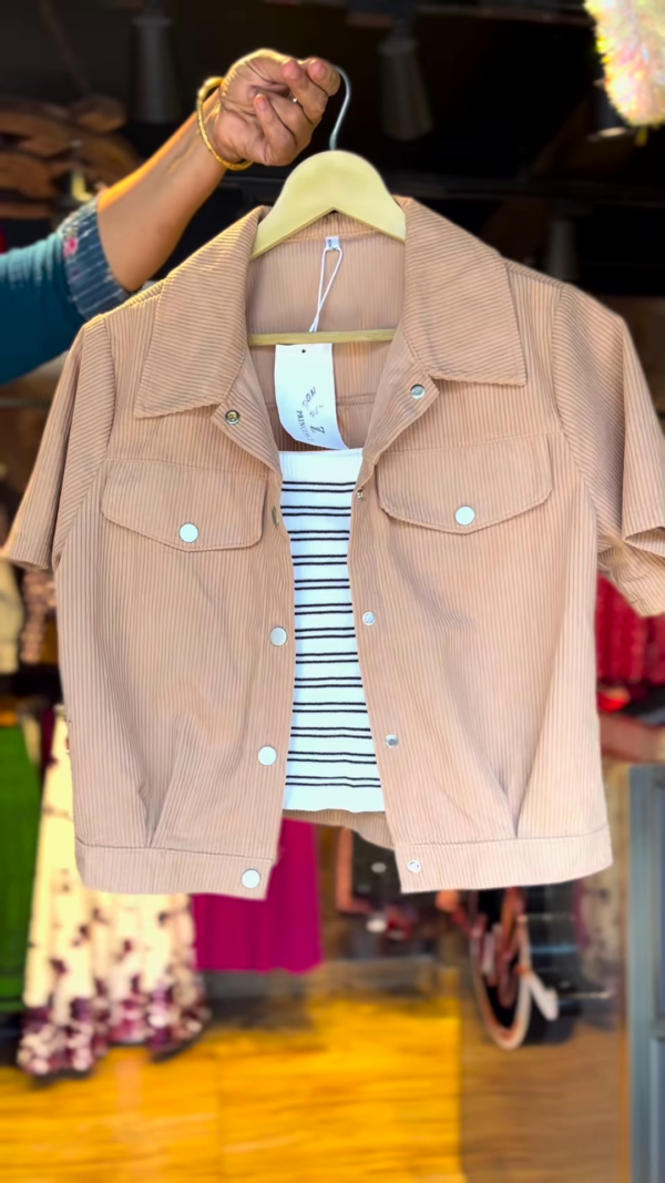Girls' Corduroy Jacket & Striped Crop Top Set – 3 Colors | Casual Trendy Outerwear Combo for Teens - Image 4