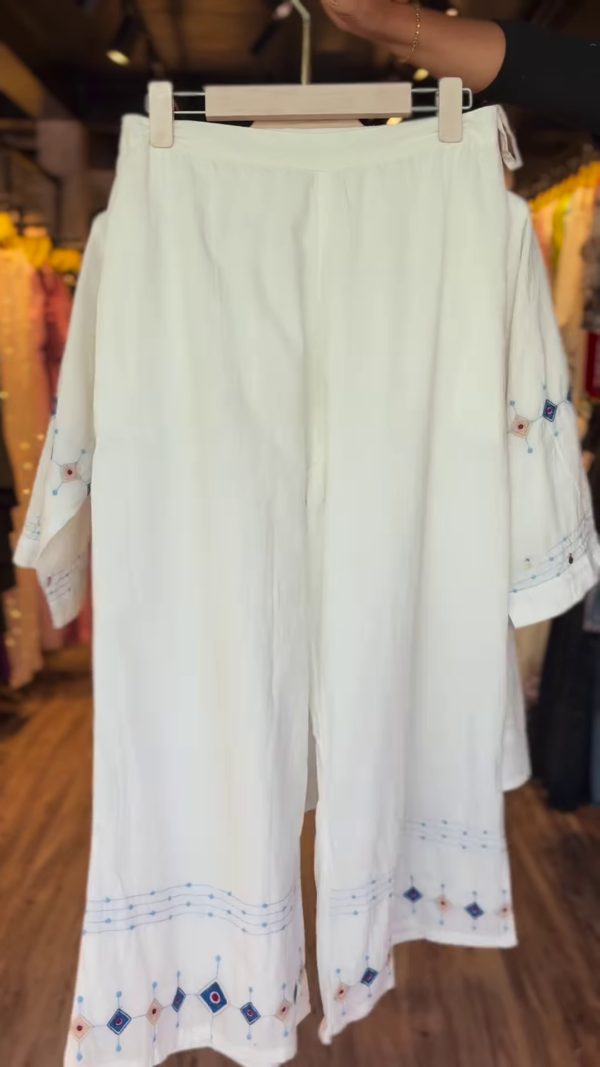 Girls' White Embroidered Kurta Set – 2-Piece Festive & Casual Ethnic Wear | Elegant Mirror & Thread Work - Image 2