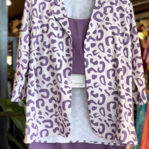 Girls’ 3-Piece Lavender Animal Print Co-ord Set – Blazer Shirt, Crop Top & Shorts | Fierce & Fun Fashion