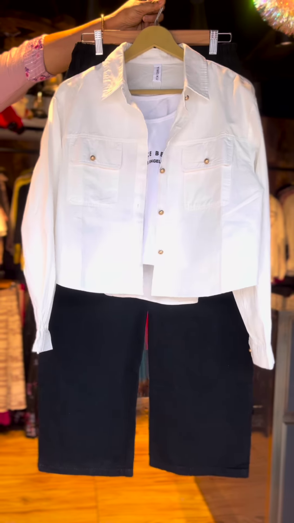 Girls’ Black & White Co-ord Set – Utility Shirt, Printed Tee & Culotte Pants | Everyday Street Style - Image 2