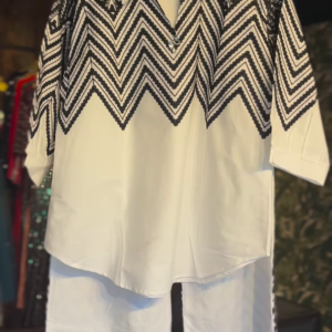 Girls’ Monochrome Zig-Zag Co-ord Set – Sequin Detail Top & Wide-Leg Pants | Party-Ready Look