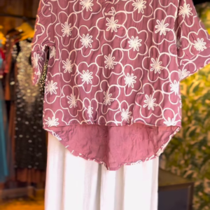 Girls’ Mauve Daisy Co-ord Set – Floral Embroidered Top with White Palazzos | Breezy Everyday Style