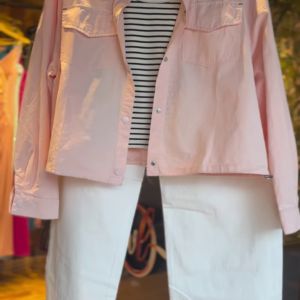 Girls’ Pink Utility Jacket Co-ord Set with Striped Tee & White Joggers | Chic & Comfy Combo