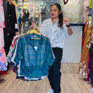 10-Color Drop: Plaid Knot-Front Shirt with Inner