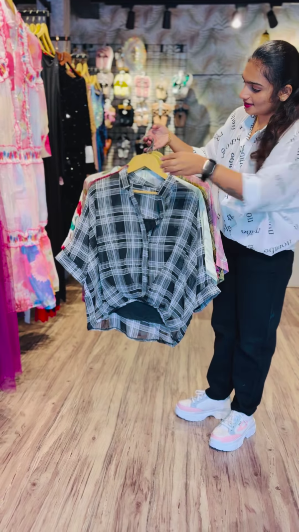 10-Color Drop: Plaid Knot-Front Shirt with Inner - Image 6
