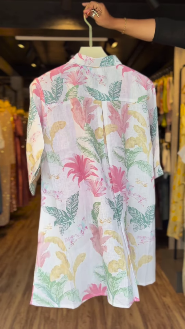 Tropical Floral Print Sheer Button-Down Shirt with Inner Camisole – Lightweight Summer Layered Top for Women - Image 2