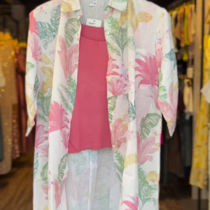 Tropical Floral Print Sheer Button-Down Shirt with Inner Camisole – Lightweight Summer Layered Top for Women