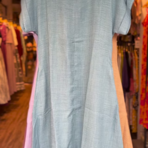 Women’s Solid Color Linen-Blend A-Line Dress with V-Neck – Casual Summer Short Sleeve Midi Dress in 5 Colors