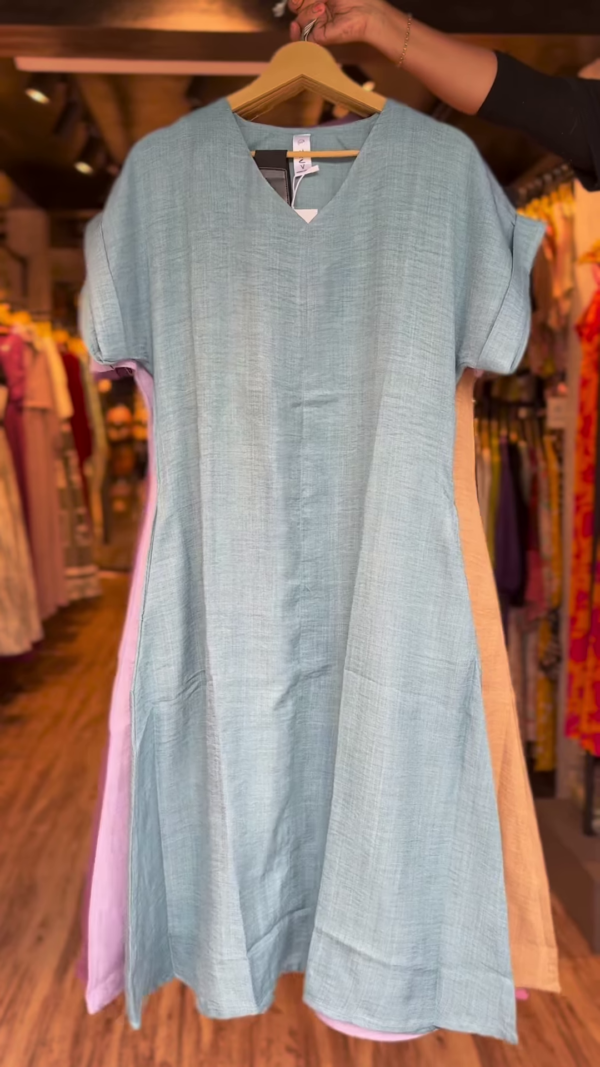 Women’s Solid Color Linen-Blend A-Line Dress with V-Neck – Casual Summer Short Sleeve Midi Dress in 5 Colors