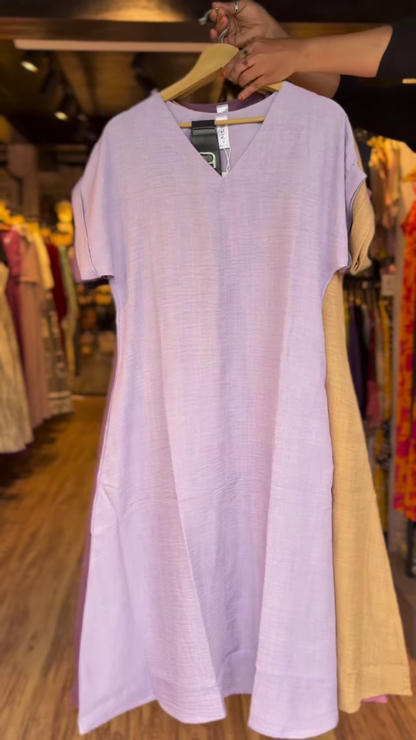 Women’s Solid Color Linen-Blend A-Line Dress with V-Neck – Casual Summer Short Sleeve Midi Dress in 5 Colors - Image 3