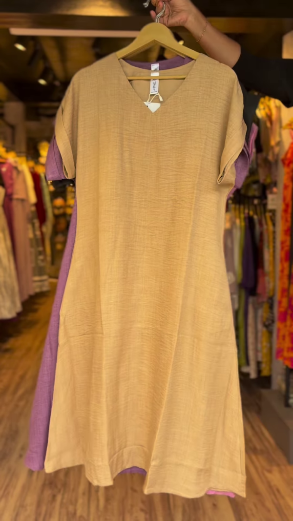 Women’s Solid Color Linen-Blend A-Line Dress with V-Neck – Casual Summer Short Sleeve Midi Dress in 5 Colors - Image 4