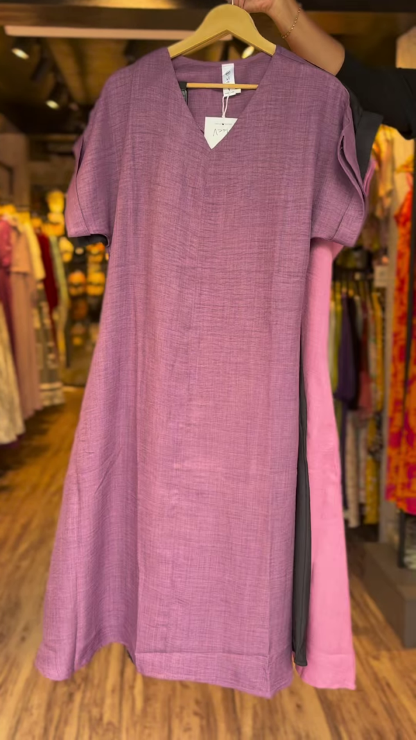 Women’s Solid Color Linen-Blend A-Line Dress with V-Neck – Casual Summer Short Sleeve Midi Dress in 5 Colors - Image 5