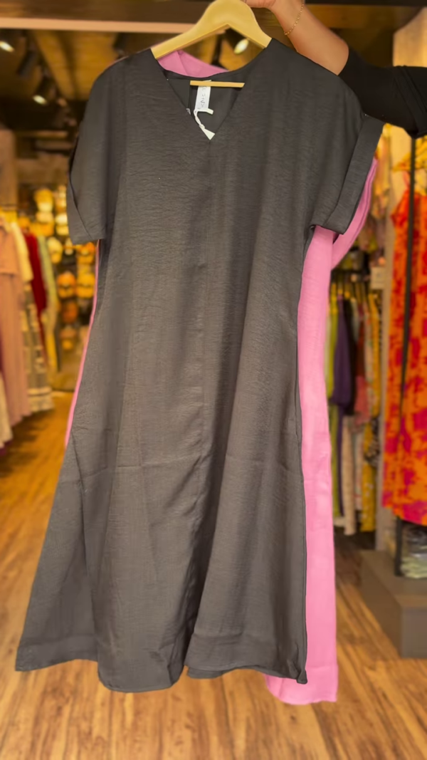 Women’s Solid Color Linen-Blend A-Line Dress with V-Neck – Casual Summer Short Sleeve Midi Dress in 5 Colors - Image 6