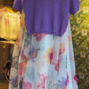 Chic Two-Piece Set for Women – Lavender Knit Crop Top with Flowing Sheer Floral Skirt | Stylish Co-ord for Brunch & Day Outings
