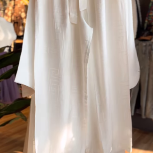 Minimalist White Co-Ord Set for Women – Textured V-Neck Long Kurta with Elastic Waist Pants | Elegant Everyday Ethnic Wear