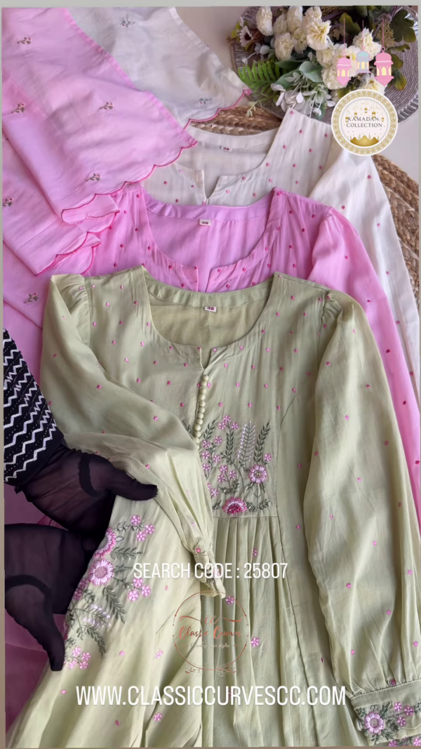 Embroidered Cotton Kurtis for Women – Set of 3 Pastel Colors (Mint Green, Baby Pink, Ivory) | Elegant Ramadan Collection