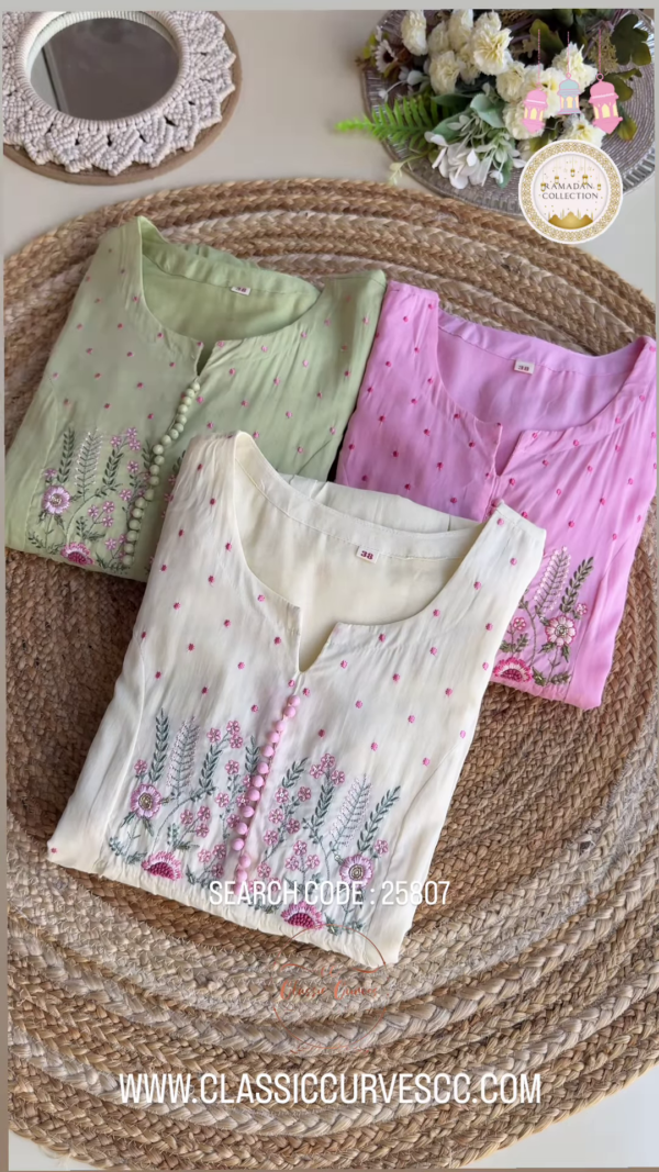 Embroidered Cotton Kurtis for Women – Set of 3 Pastel Colors (Mint Green, Baby Pink, Ivory) | Elegant Ramadan Collection - Image 4