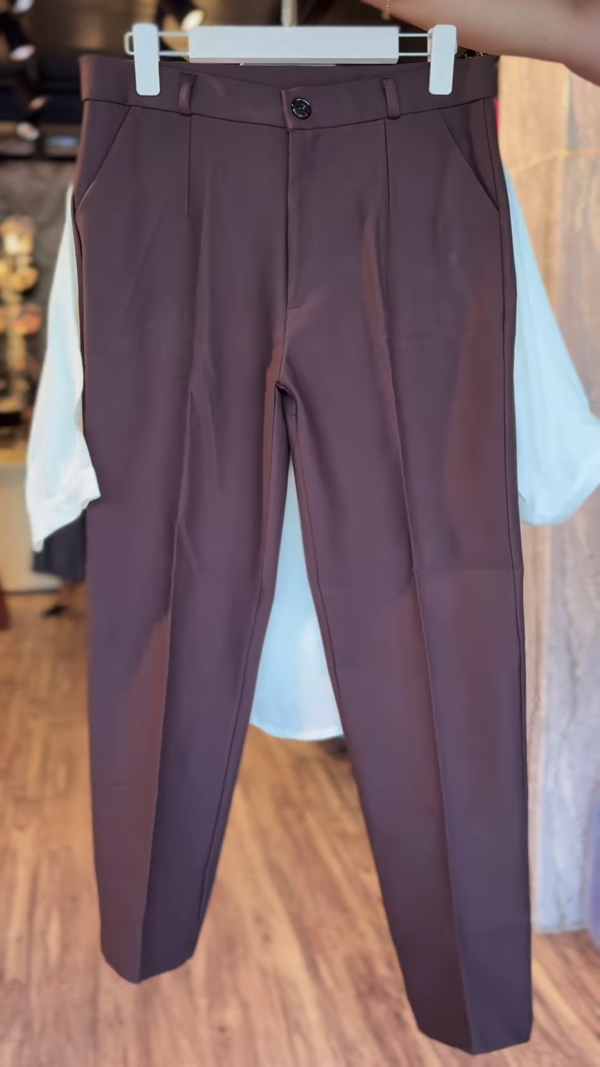 Cream Tunic Top with Intricate Brown Embroidery & Brown Slim Pants – Elegant Ethnic-Inspired Co-Ord Set for Smart Casual Wear - Image 2
