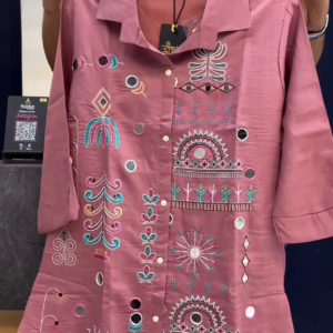 Traditional Mirror Work Embroidered Shirt Top with Matching Pants – Ethnic Fusion Wear for Women