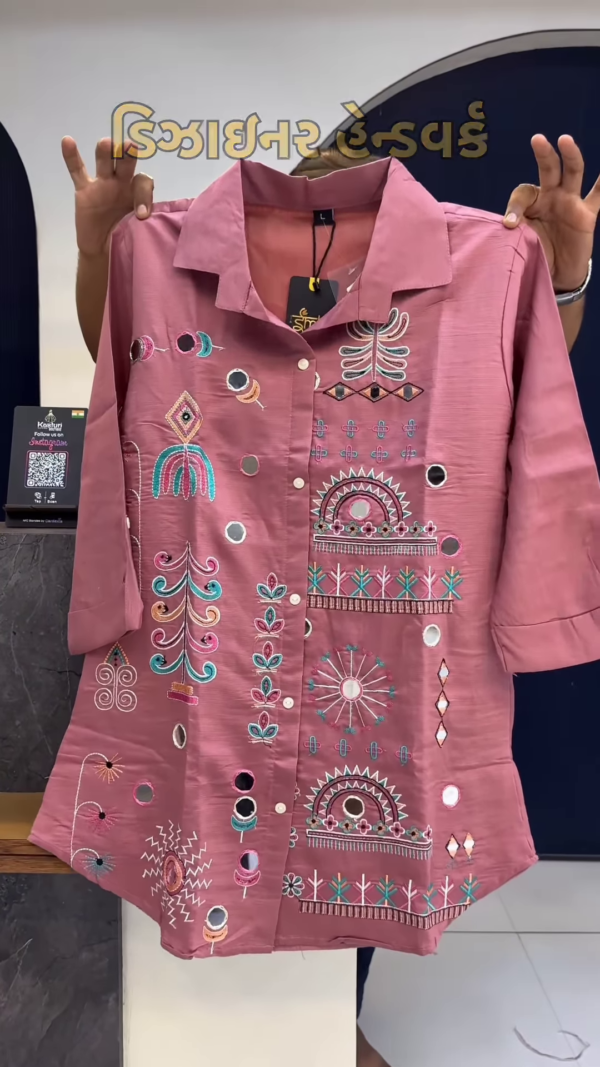 Traditional Mirror Work Embroidered Shirt Top with Matching Pants – Ethnic Fusion Wear for Women