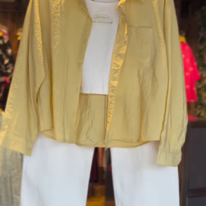 Light Yellow Shirt with White Crop Top & Culottes – 3-Piece Summer Co-Ord Set for Women