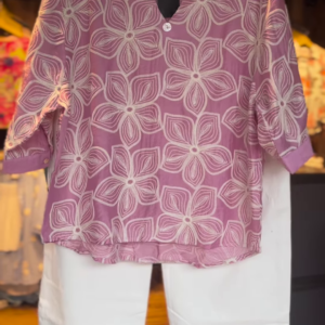 Pink Floral Embroidered Tunic with White Culottes – Casual Cotton Co-Ord Set for Women