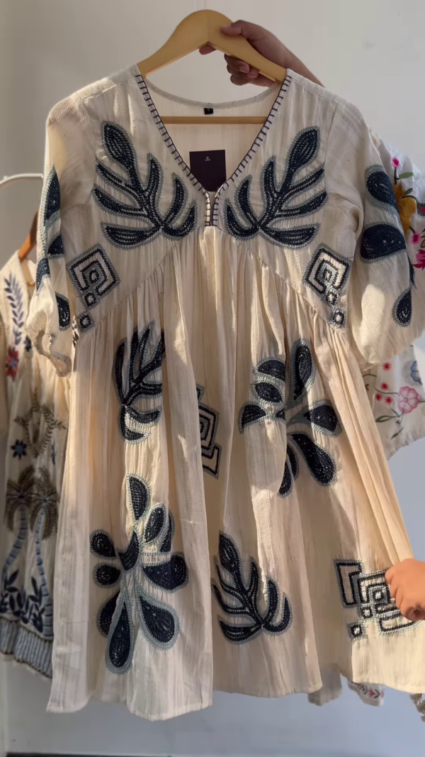 Boho Chic Hand-Embroidered Cotton Top – Ivory Base with Maroon Threadwork | 4 Designs & Colors Available - Image 5