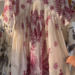Boho Chic Hand-Embroidered Cotton Top – Ivory Base with Maroon Threadwork | 4 Designs & Colors Available