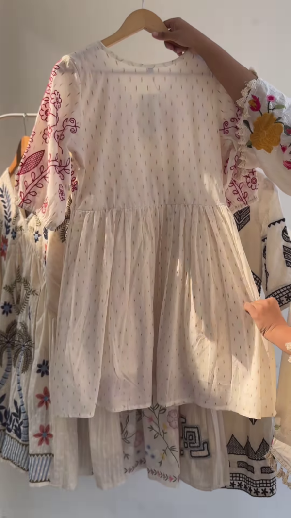 Boho Chic Hand-Embroidered Cotton Top – Ivory Base with Maroon Threadwork | 4 Designs & Colors Available - Image 3