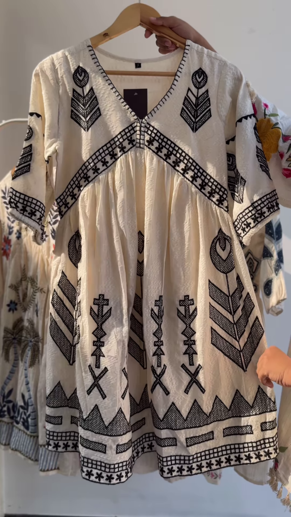 Boho Chic Hand-Embroidered Cotton Top – Ivory Base with Maroon Threadwork | 4 Designs & Colors Available - Image 2