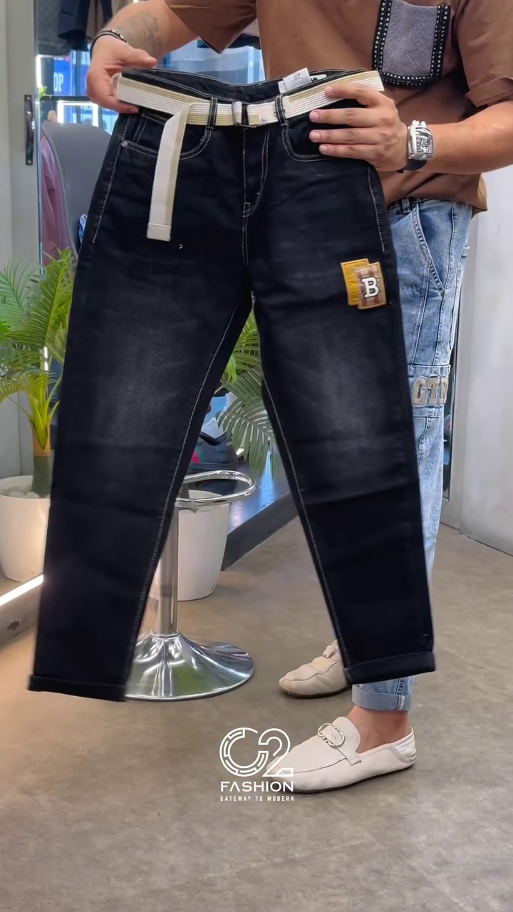 Men's Designer Slim-Fit Denim Jeans with Fun Patchwork – Street Style Statement - Image 3