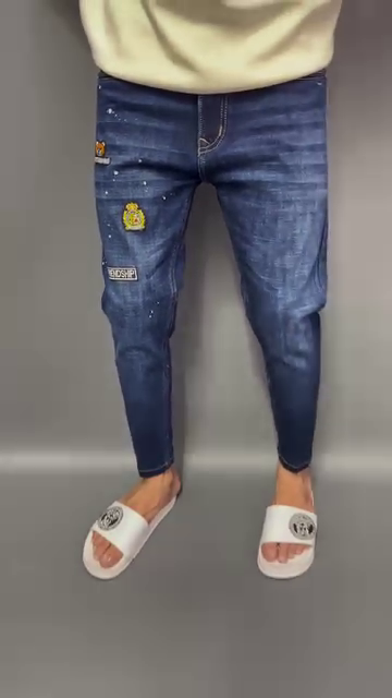Men's Designer Slim-Fit Denim Jeans with Fun Patchwork – Street Style Statement