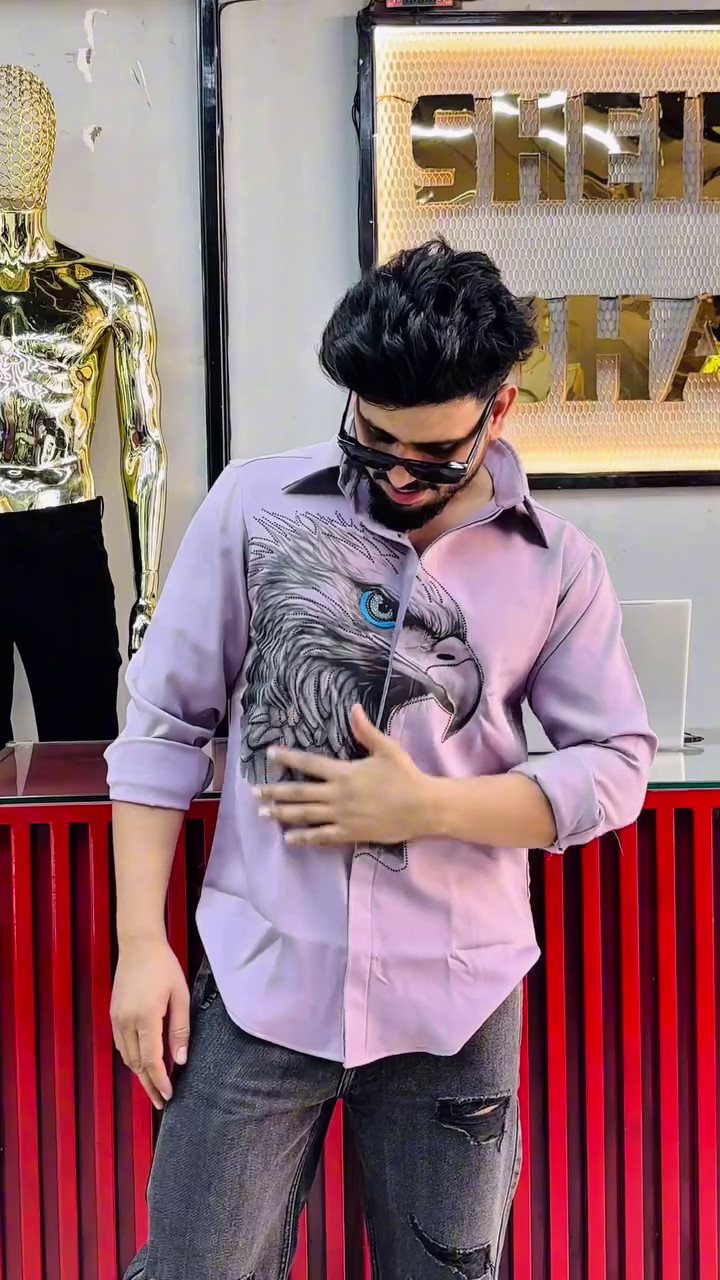 Men’s Fierce Eagle Print Shirt | Lavender Statement Piece | Streetwear Vibe - Image 3