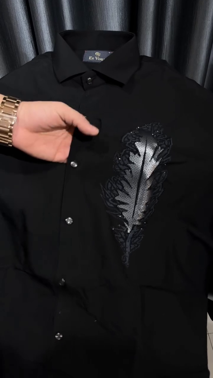 Men’s Teal Blue Stretchable Printed Shirt with Feather Design – Slim Fit Party Wear (2 Color Options)