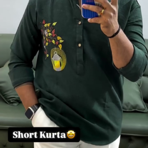 Menβs Designer Short Kurta β Maroon Ethnic Shirt Style with Printed Detail (10 Colors Available)