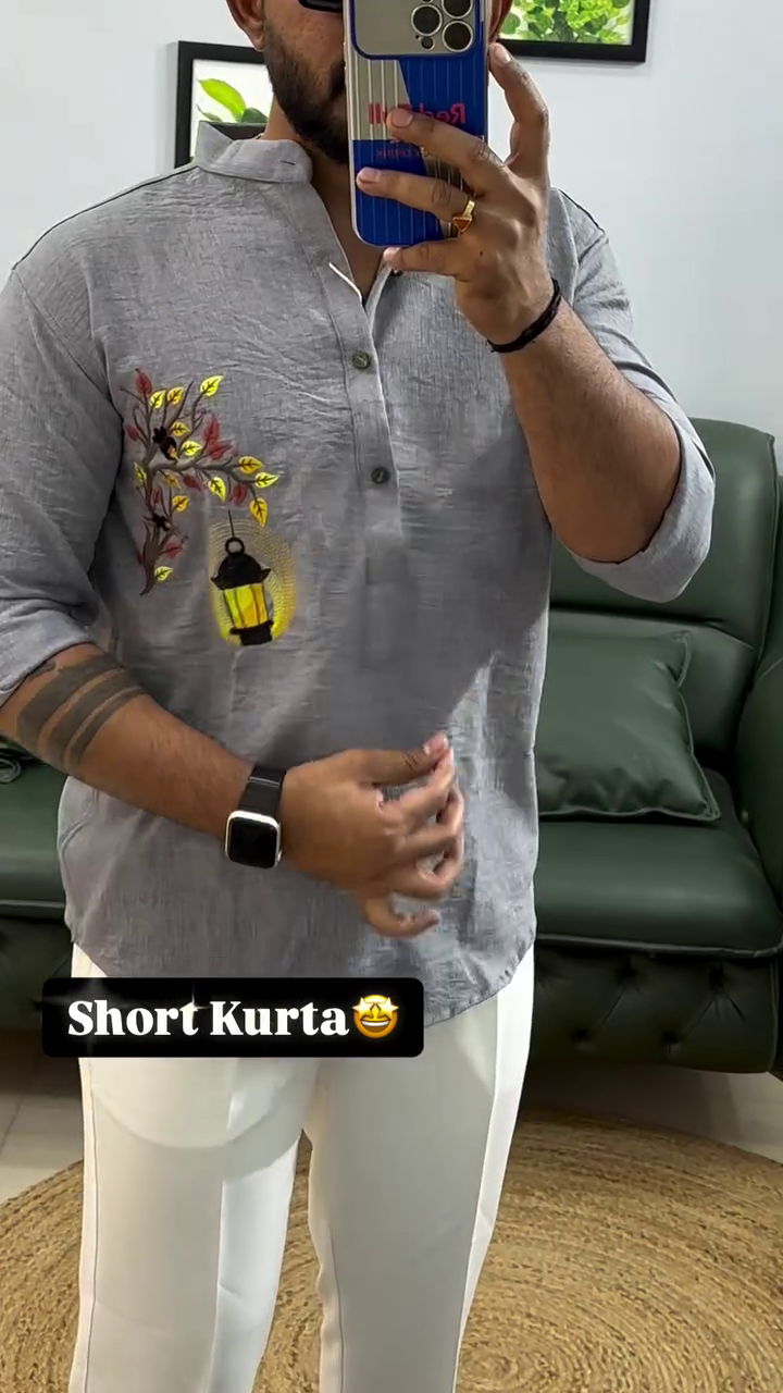 Men’s Designer Short Kurta – Maroon Ethnic Shirt Style with Printed Detail (10 Colors Available) - Image 4