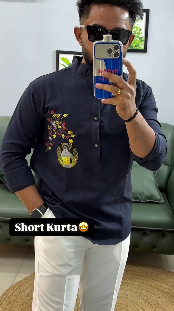 Men’s Designer Short Kurta – Maroon Ethnic Shirt Style with Printed Detail (10 Colors Available) - Image 7