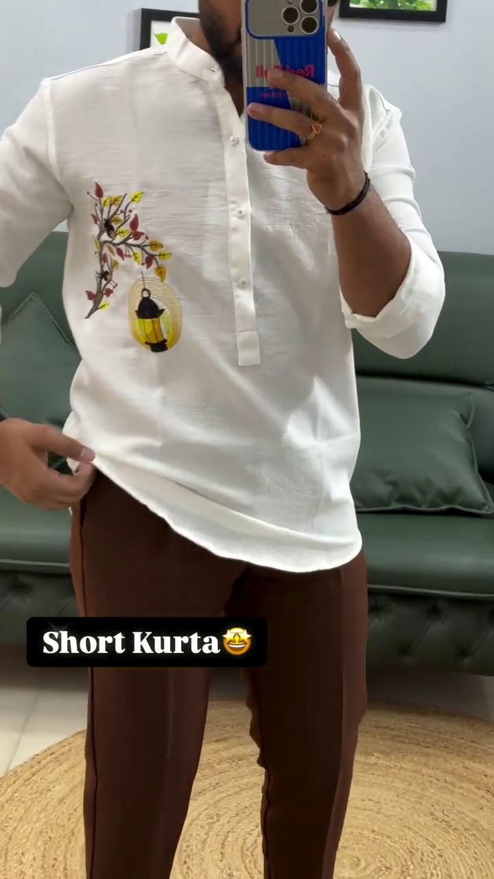 Men’s Designer Short Kurta – Maroon Ethnic Shirt Style with Printed Detail (10 Colors Available) - Image 8