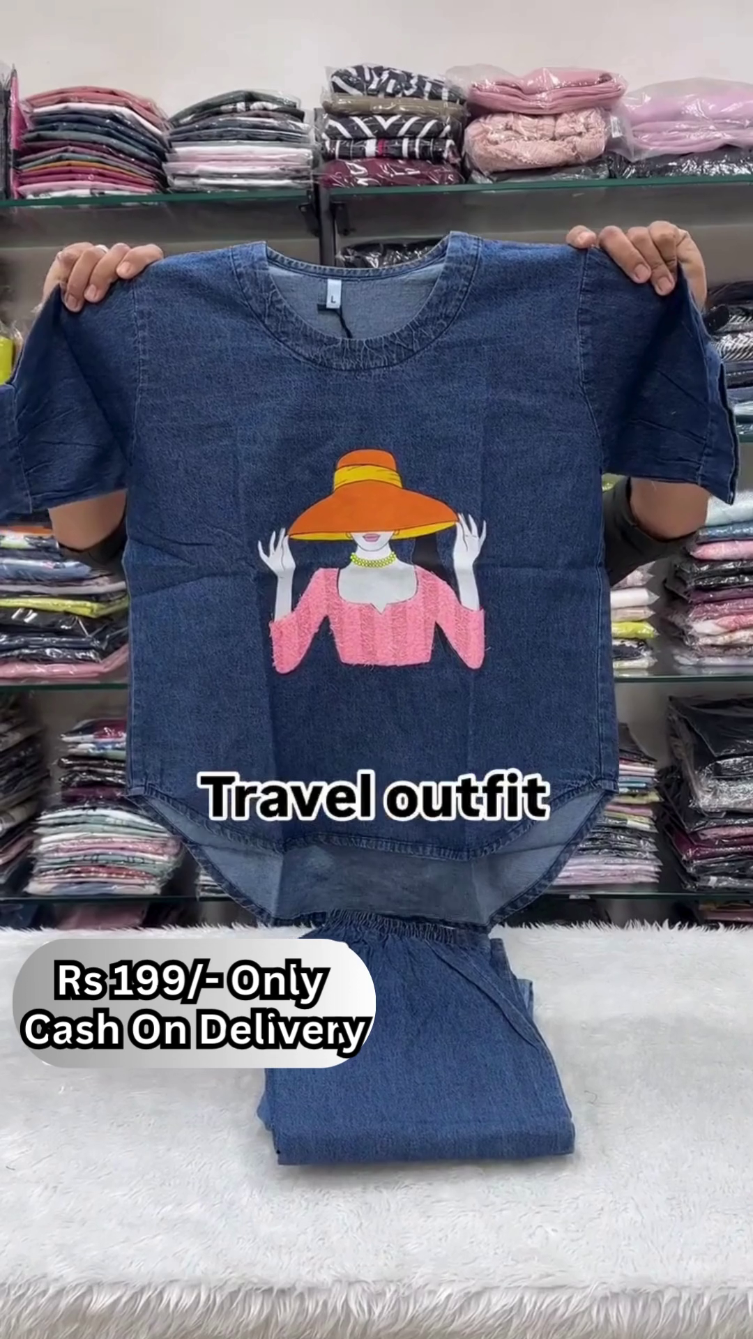 Trendy Denim Travel Co-ord Set for Women – Printed Casual Wear | Rs.199/- Only | COD Available