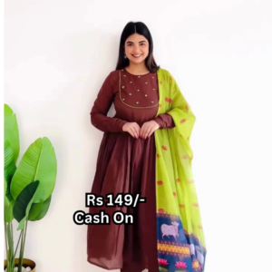 Elegant Maroon Anarkali Kurti with Printed Green Dupatta โ Budget Ethnic Wear for Women | Rs.149/- Only | COD Available