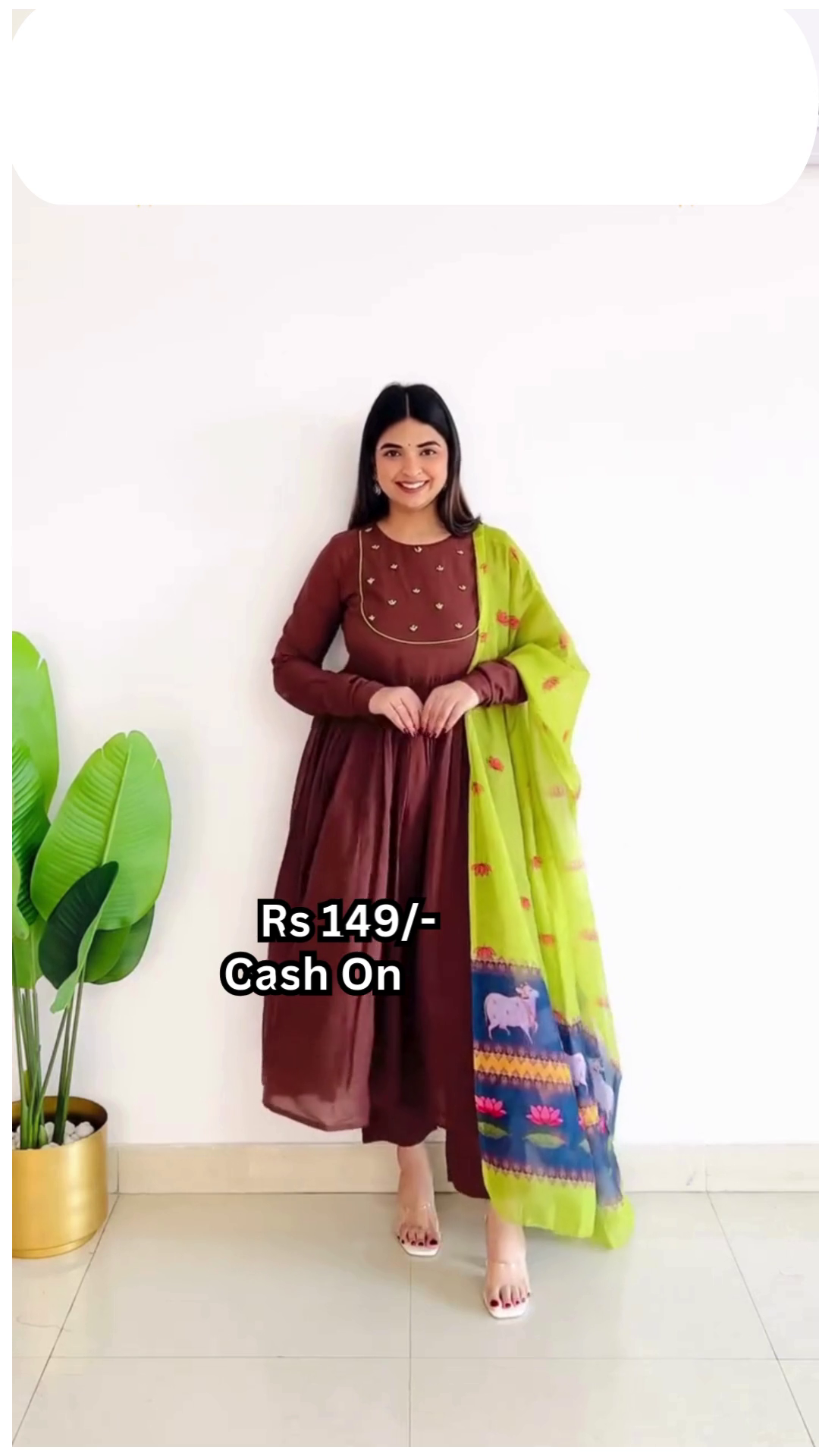 Elegant Maroon Anarkali Kurti with Printed Green Dupatta – Budget Ethnic Wear for Women | Rs.149/- Only | COD Available