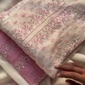 Pastel Pink Floral Embroidered Suit Set