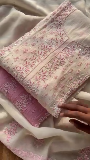 Pastel Pink Floral Embroidered Suit Set
