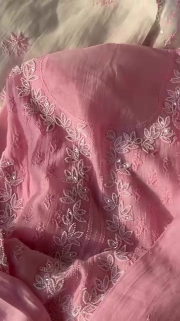 Pastel Pink Floral Embroidered Suit Set - Image 2