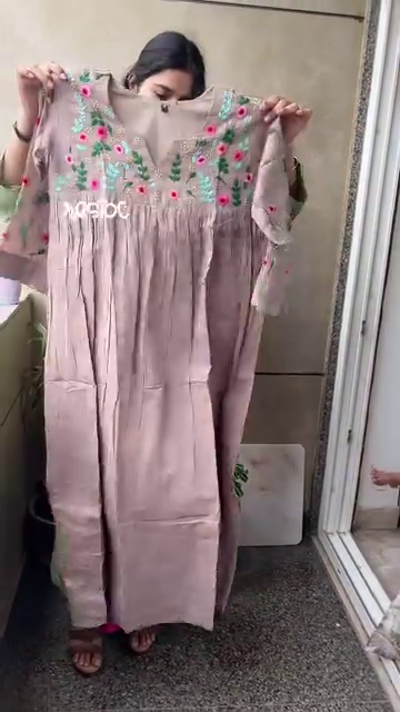 Dusty Rose Embroidered A-Line Kurti