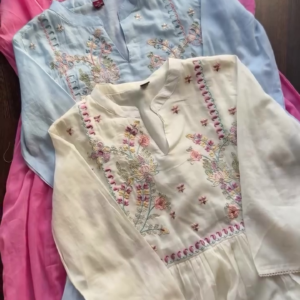 Pastel Embroidered Cotton Kurtis for Women β Set of 3 Stylish Colors (Pink, Blue, White)