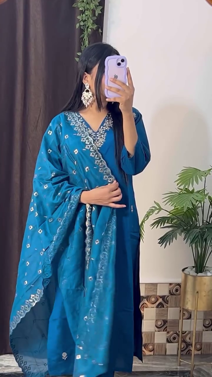 Graceful Bandhej-Style Kurta Set with Embroidery – 8 Color Options | Ethnic Wear for Women - Image 2